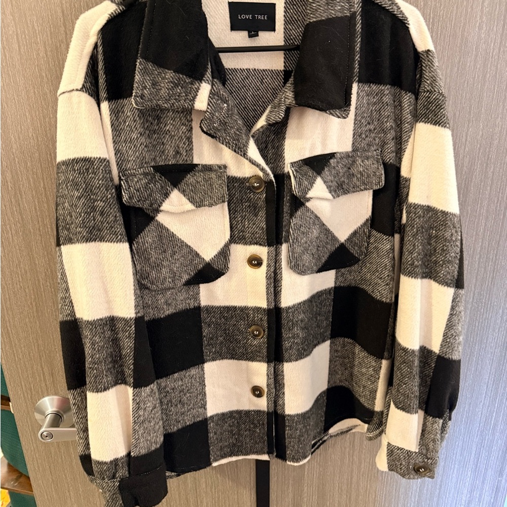 Love Tree Monochrome Checkered Utility Jacket